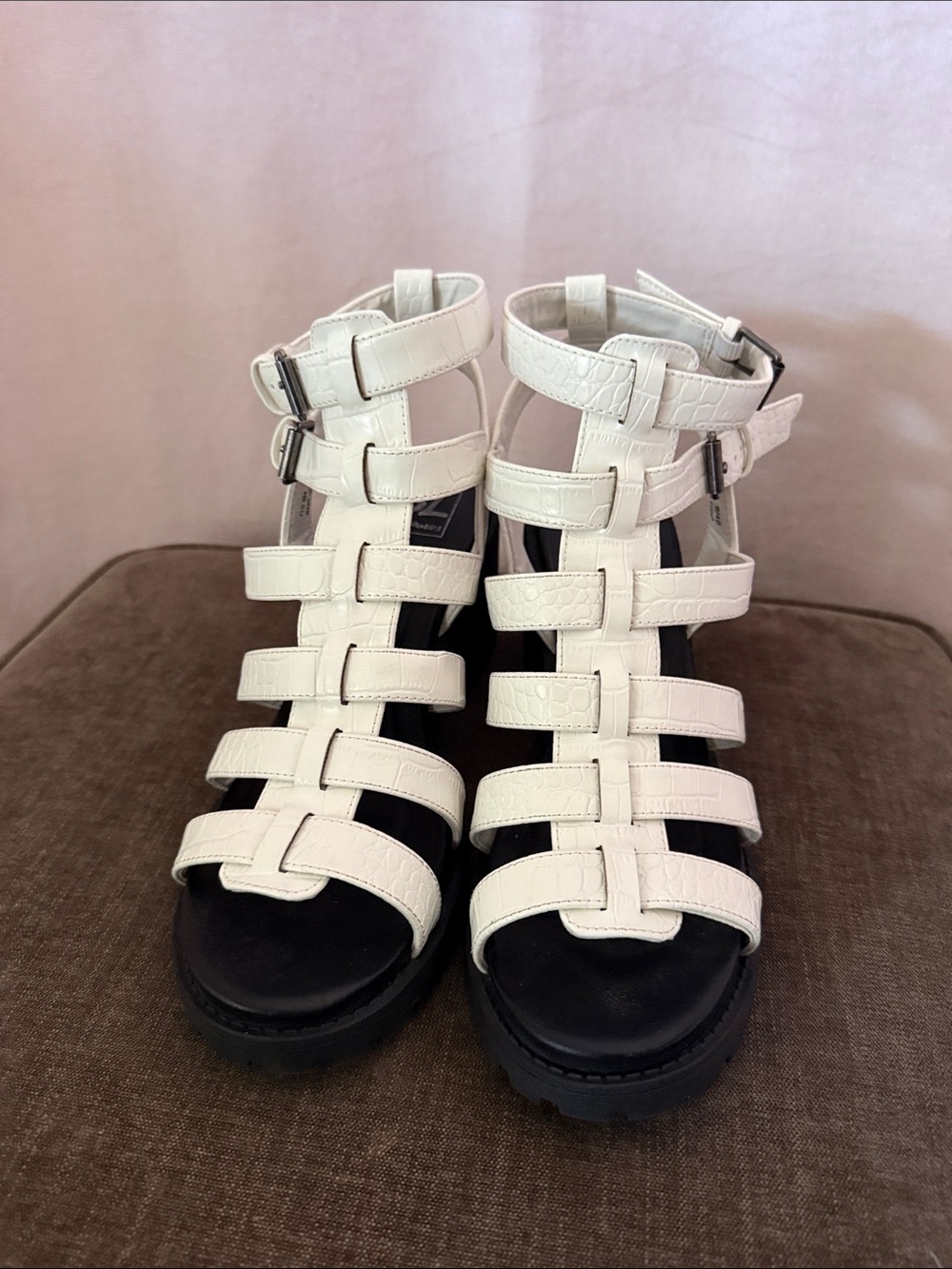 Dirty Laundry White Strappy Gladiator Sandals with Block heel